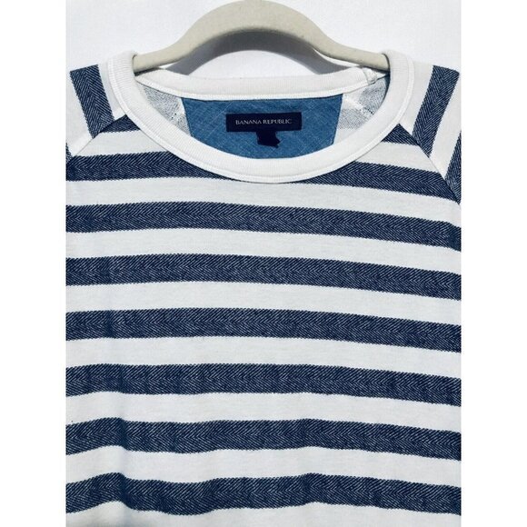 Banana Republic Mens Large Blue Striped Raglan Sweatshirt Sweater Cotton - Picture 2 of 5